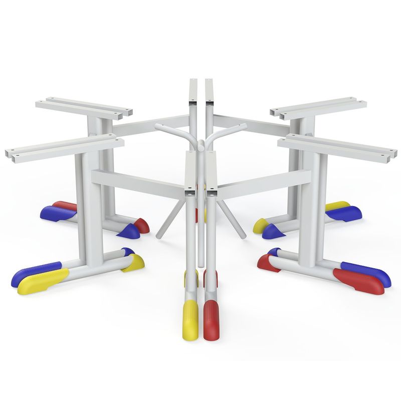 CONJUNTO ESTRUTURA MESA CONJUNTO TRAPÉZIO MATERNAL (01 A 03 ANOS) - 06 MESAS E 01 MESA CENTRAL - AMARELO, AZUL E VERMELHO - MEU ESTOQUE GYN