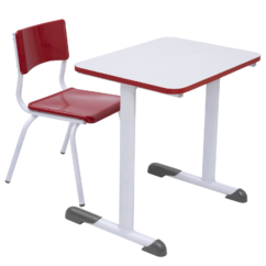 Conjunto Escolar Retangular (Mesa e Cadeira) - MATERNAL (01 a 03 ANOS) - Tampo MDF - Vermelho