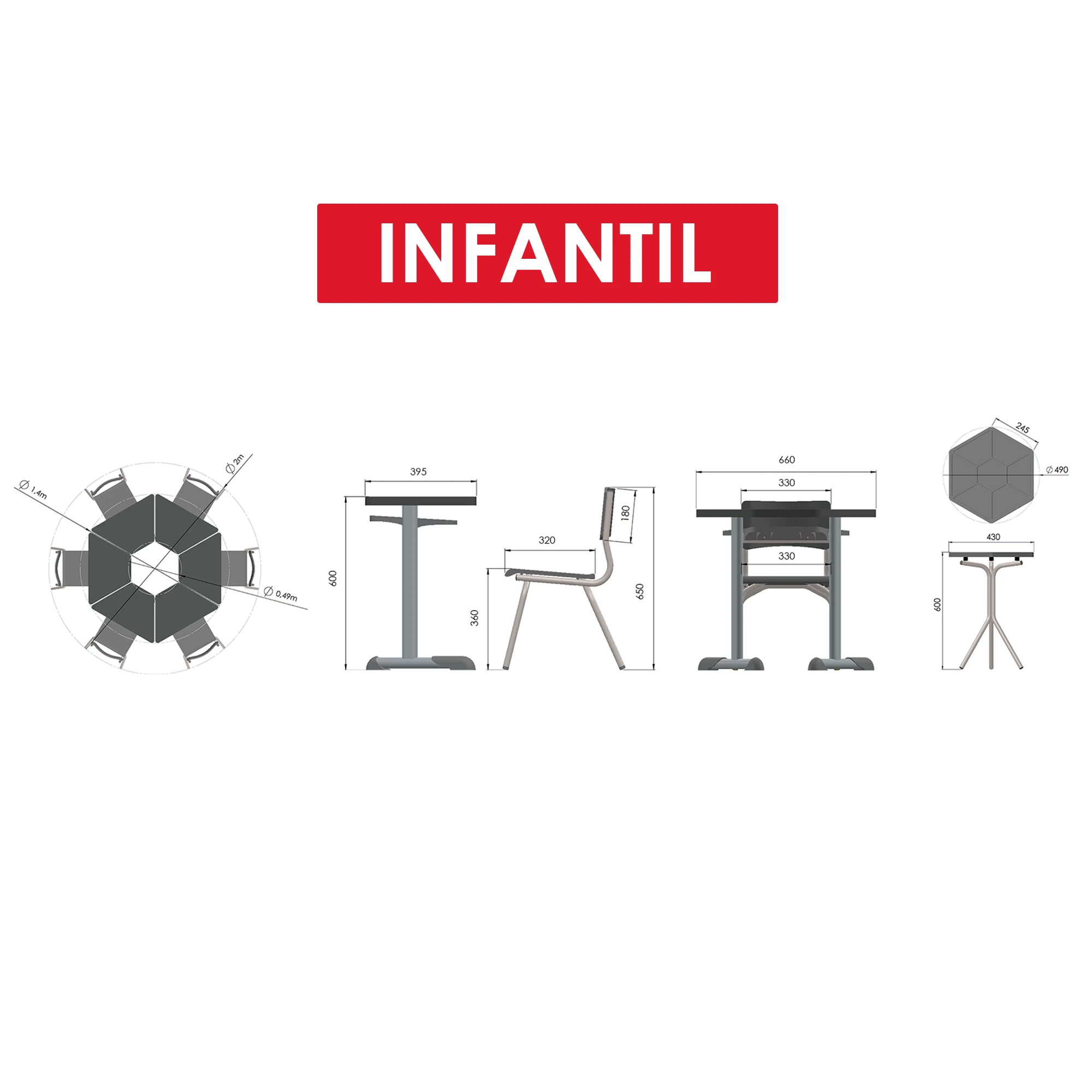 Conjunto Escolar Trapézio (06 Mesas e 06 Cadeiras + Mesa Central) – INFANTIL (03 a 06 ANOS) - Imagem 13