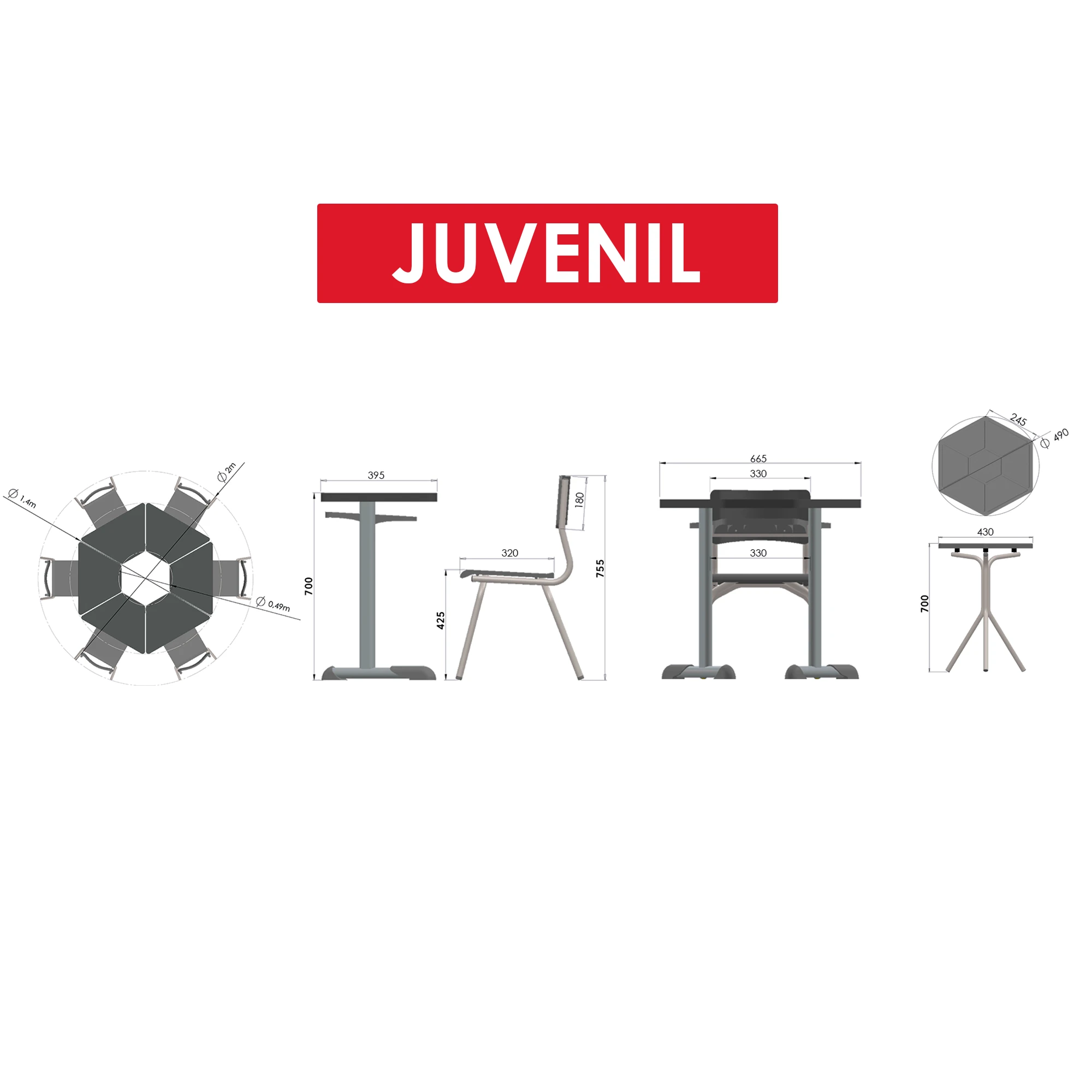 Conjunto Escolar Trapézio (06 Mesas e 06 Cadeiras + Mesa Central) – JUVENIL (06 a 10 ANOS) - Imagem 12