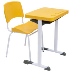 Conjunto Escolar Retangular (Mesa e Cadeira) – ADULTO (ACIMA DE 10 ANOS) – Tampo PP – Amarelo