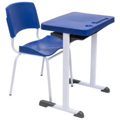 Conjunto Escolar Retangular (Mesa e Cadeira) – ADULTO (ACIMA DE 10 ANOS) – Tampo PP – Azul