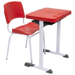 Conjunto Escolar Retangular (Mesa e Cadeira) – ADULTO (ACIMA DE 10 ANOS) – Tampo PP – Vermelho