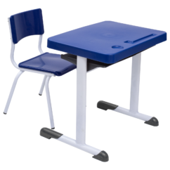 Conjunto Escolar Retangular (Mesa e Cadeira) - INFANTIL (03 a 06 ANOS) - Tampo PP - Azul