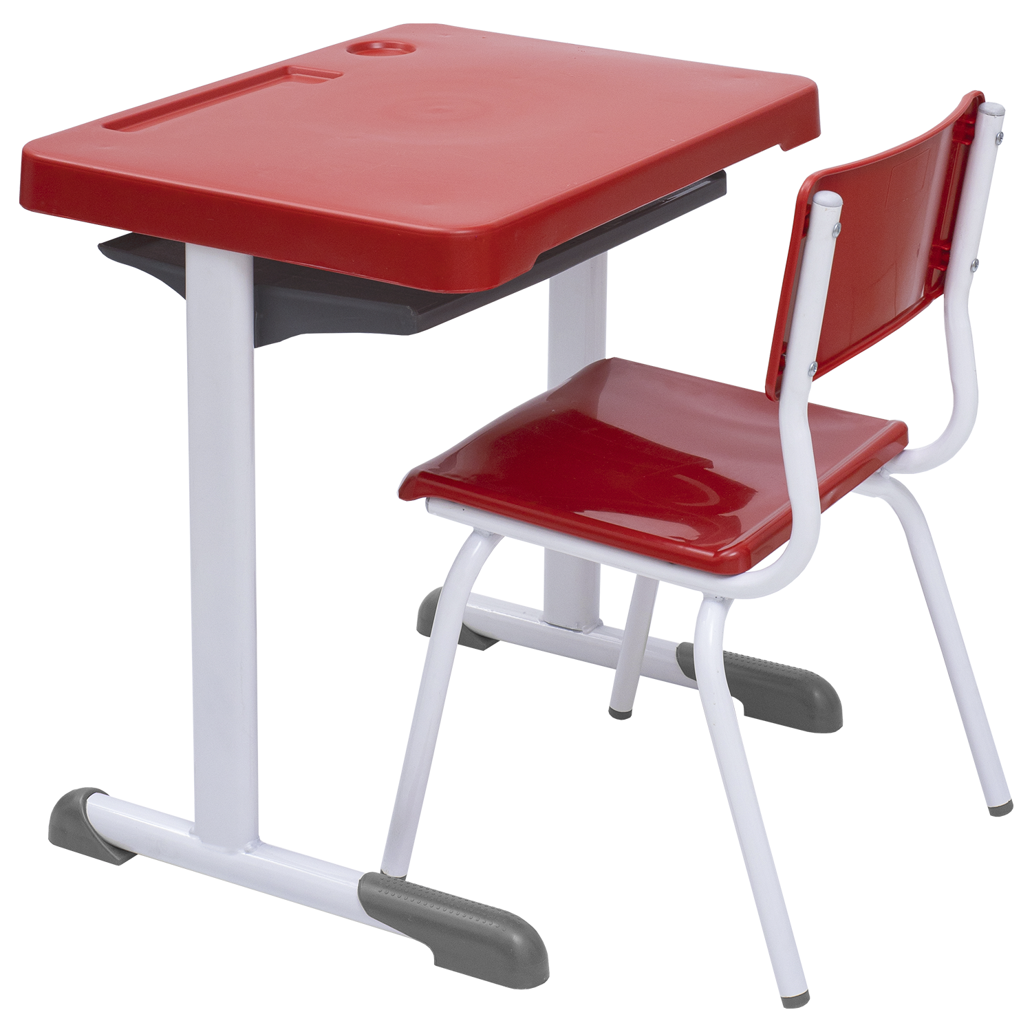 Conjunto Escolar Retangular (Mesa e Cadeira) - INFANTIL (03 a 06 ANOS) - Tampo PP - Vermelho - Imagem 2