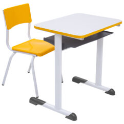 Conjunto Escolar Retangular (Mesa e Cadeira) – JUVENIL (06 a 10 ANOS) – Tampo MDF - Amarelo