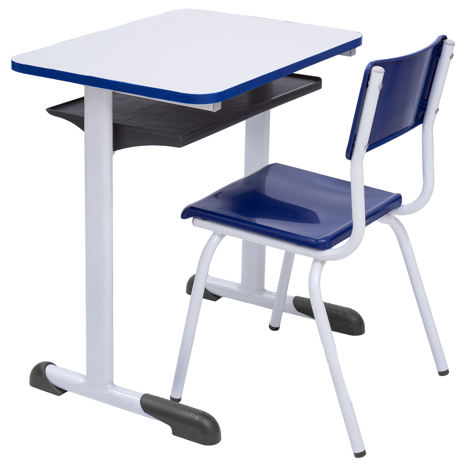 Conjunto Escolar Retangular (Mesa e Cadeira) – JUVENIL (06 a 10 ANOS) – Tampo MDF - Azul - Imagem 2