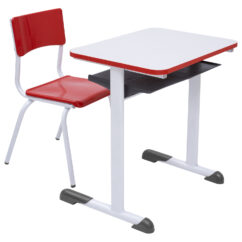 Conjunto Escolar Retangular (Mesa e Cadeira) – JUVENIL (06 a 10 ANOS) – Tampo MDF - Vermelho