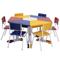 Conjunto Escolar Trapézio (06 Mesas e 06 Cadeiras + Mesa Central) – INFANTIL (03 a 06 ANOS)