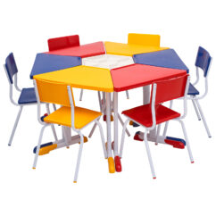 Conjunto Escolar Trapézio (06 Mesas e 06 Cadeiras + Mesa Central) – MATERNAL (01 a 03 ANOS)