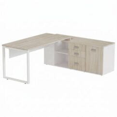 MESA DIRETIVA PÉ QUADRO COM ARMÁRIO DIRETIVO PORTA BP DIREITO - FRESNO/BRANCO