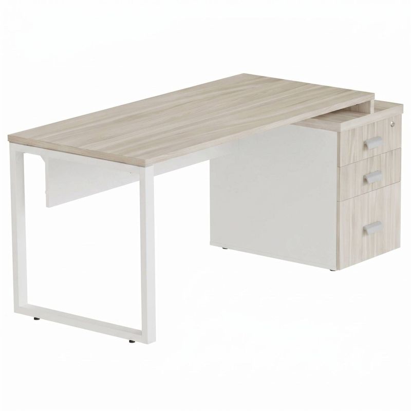 MESA DIRETIVA PÉ QUADRO COM GAVETEIRO DIREITO 2 GAV + PAST - FRESNO/BRANCO