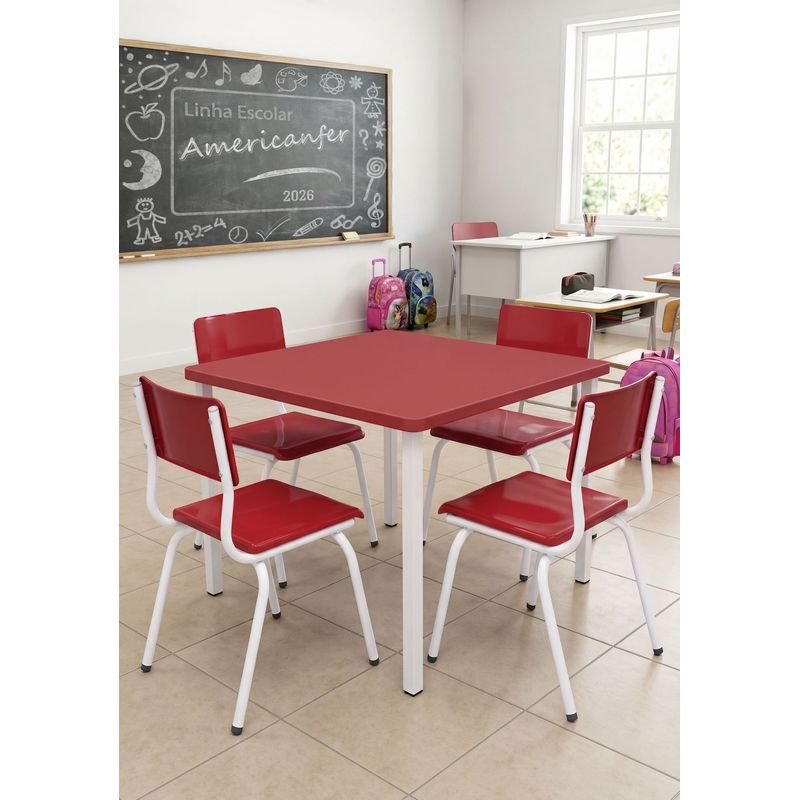Conjunto Coletivo Escolar Quadrado c/ 4 Cadeiras – INFANTIL (03 a 06 Anos) – Vermelho - Imagem 4
