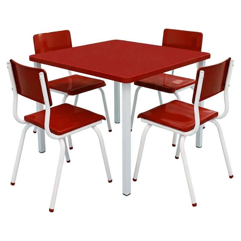 Conjunto Coletivo Escolar Quadrado c/ 4 Cadeiras – JUVENIL (06 a 10 Anos) – Vermelho