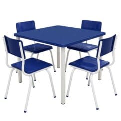 Conjunto Coletivo Escolar Quadrado c/ 4 Cadeiras - JUVENIL (06 a 10 Anos) - Azul