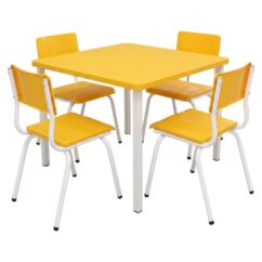 Conjunto Coletivo Escolar Quadrado c/ 4 Cadeiras – INFANTIL (03 a 06 Anos) – Amarelo