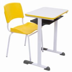 Conjunto Escolar Retangular (Mesa e Cadeira) –ADULTO (Acima de 10 anos) – Tampo MDF – Amarelo