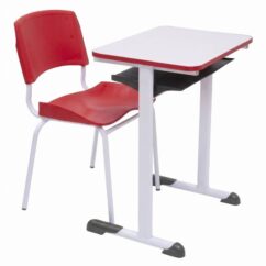 Conjunto Escolar Retangular (Mesa e Cadeira) –ADULTO (Acima de 10 anos) – Tampo MDF – Vermelho