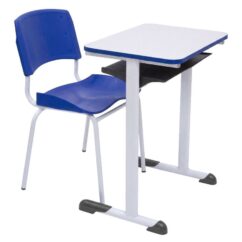 Conjunto Escolar Retangular (Mesa e Cadeira) –ADULTO (Acima de 10 anos) – Tampo MDF – Azul
