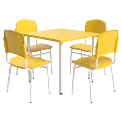 Conjunto Coletivo Escolar Quadrado c/ 4 Cadeiras – ADULTO (Acima de 10 Anos) – Amarelo