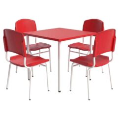 Conjunto Coletivo Escolar Quadrado c/ 4 Cadeiras – ADULTO (Acima de 10 Anos) – Vermelho